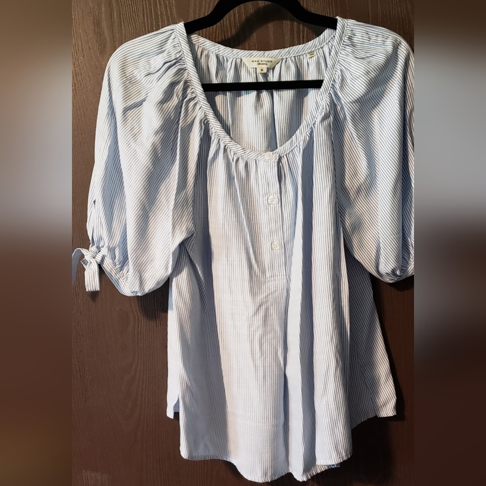 Max Studio Sky Blue Pinstripe Blouse